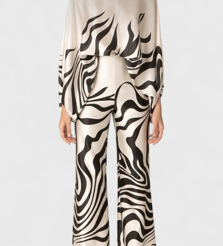 Sybella Printed Two-Piece Set with Wide-Leg Trousers