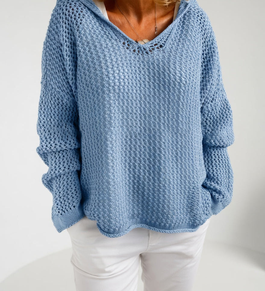 Évarielle™ — Open Knit Sweater with Relaxed Collar