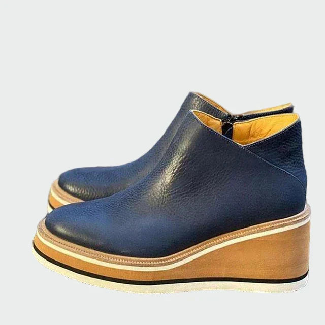 Celia | Elegant Camel Leather Ankle Boots with Platform