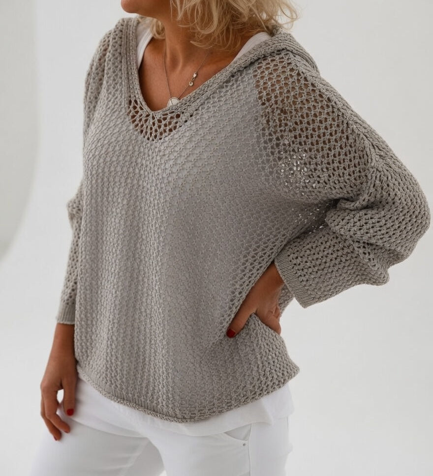Évarielle™ — Open Knit Sweater with Relaxed Collar