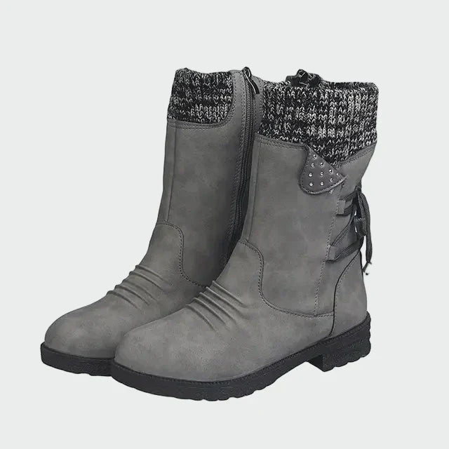 Victoria | Blue Suede Ankle Boots with Knitted Detail
