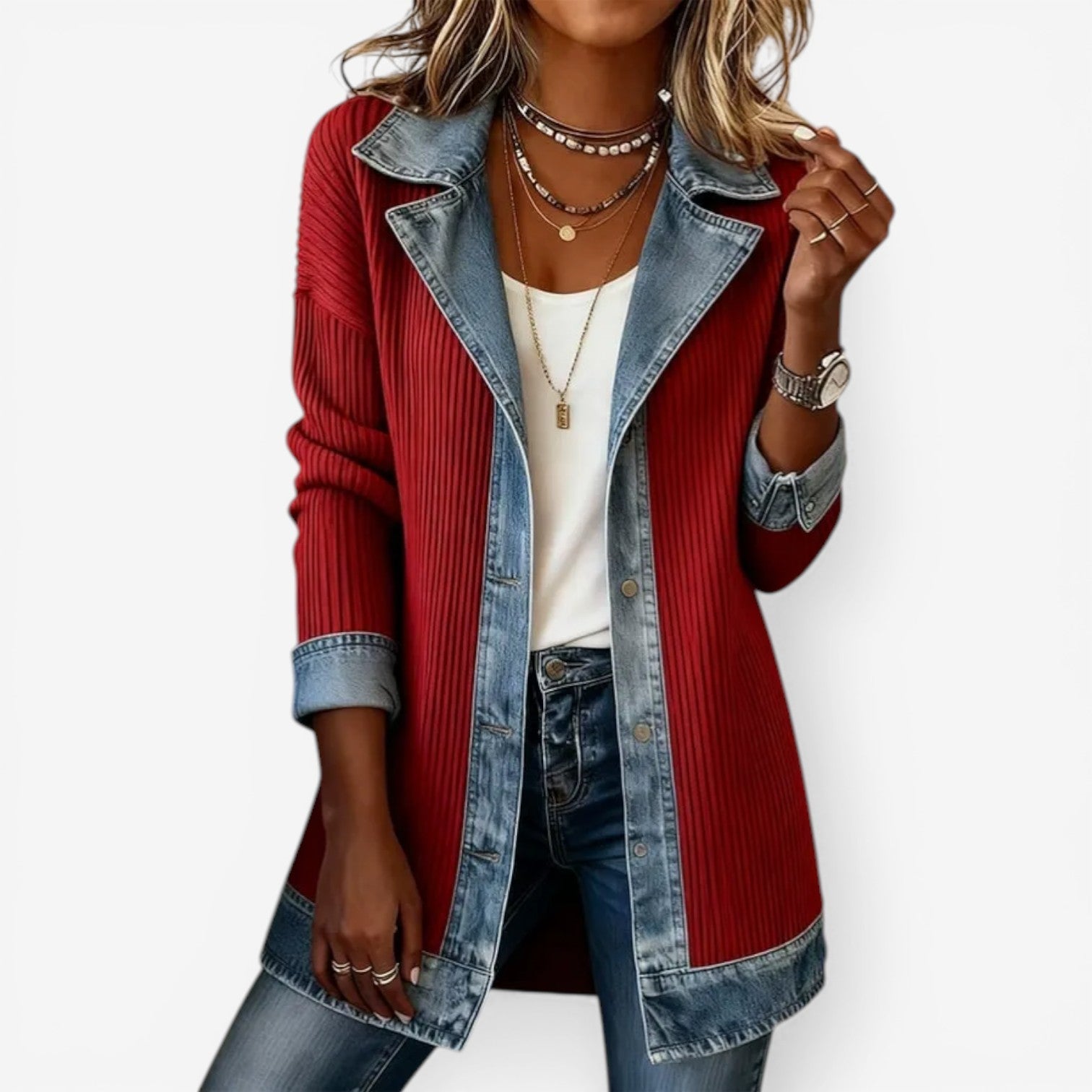 Clementine | Denim-Trim Knit Blazer