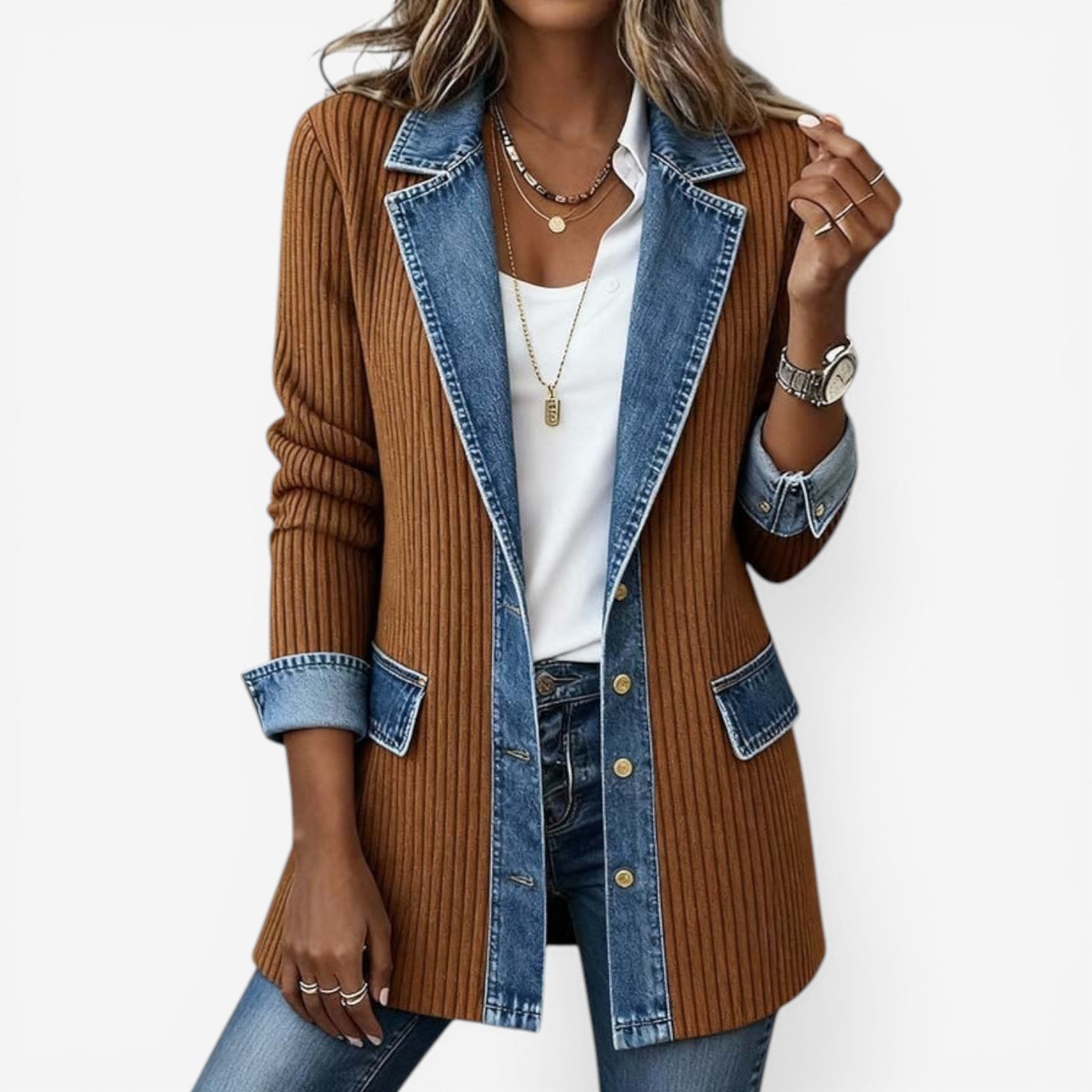 Clementine | Denim-Trim Knit Blazer