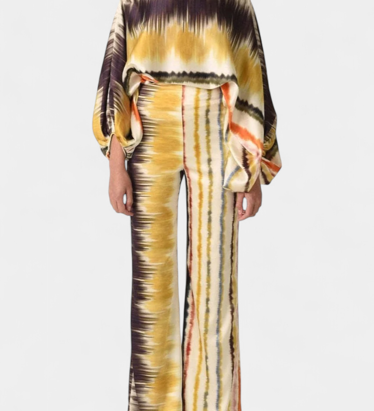 Sybella Printed Two-Piece Set with Wide-Leg Trousers