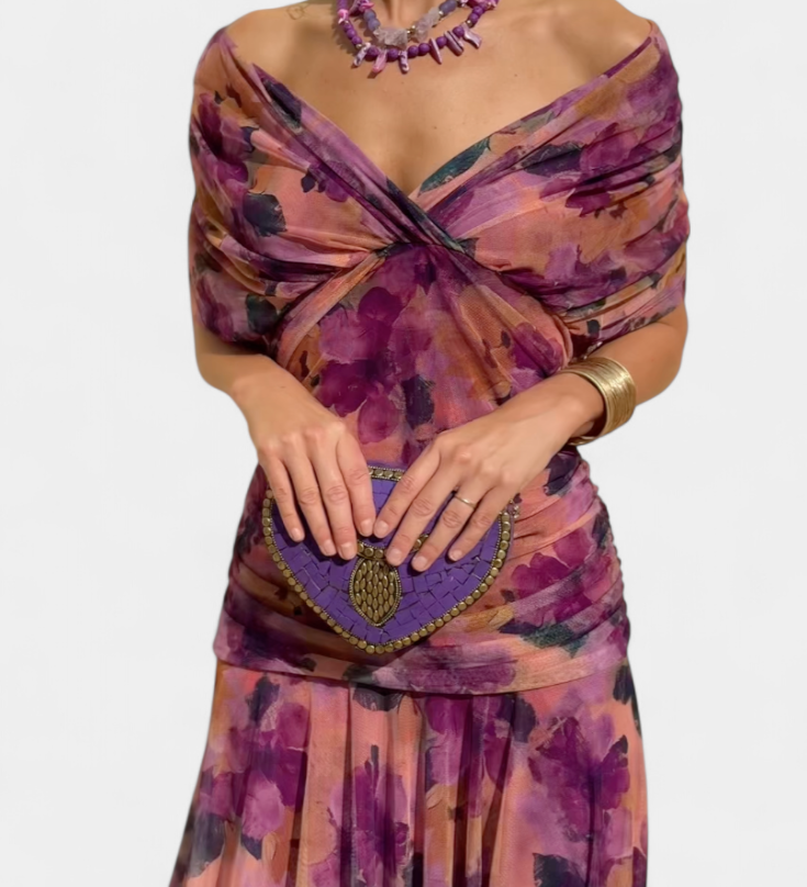 Magda™ | Long Floral Dress with V-Neck