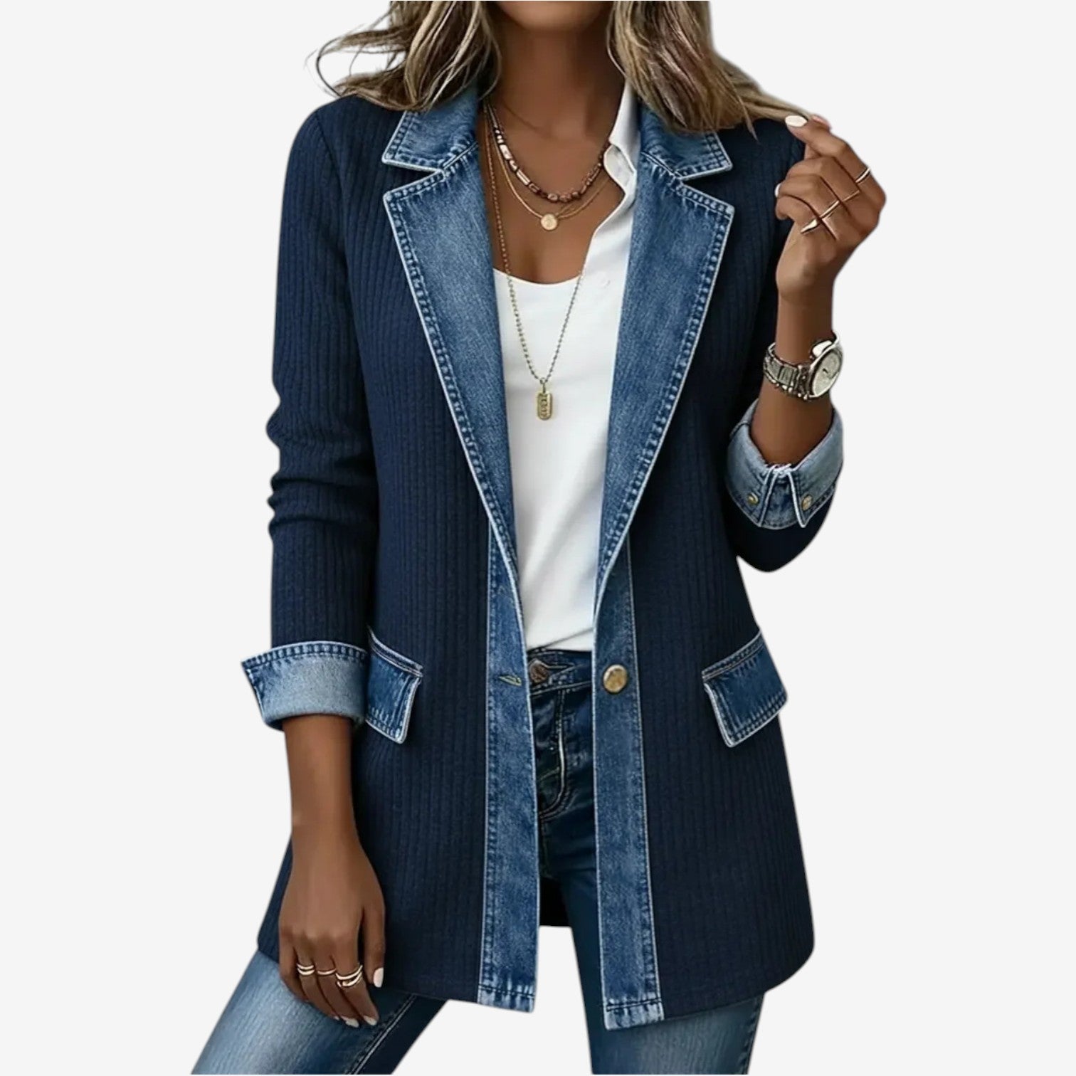 Clementine | Denim-Trim Knit Blazer